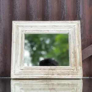 Spice Box Handmade Vintage Style Indian Temple Mirror Small Wall Decor 30x25cm Handcarved in Solid Hard Wood Decorative Wall Mirror Frame Bedroom | Home Decor | Living Room | MFW08000712x10inch White