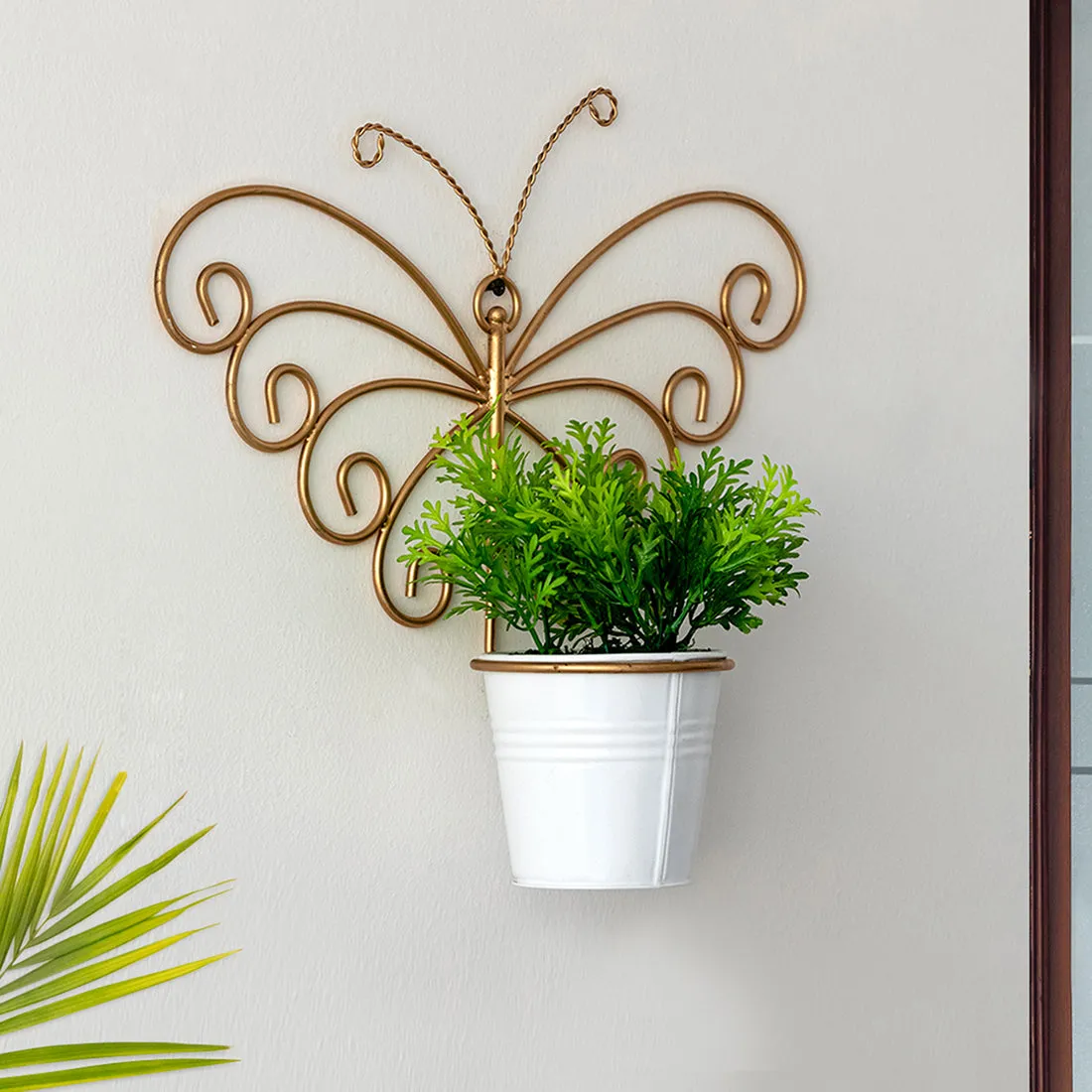 'Svarn Titli' Wall Planter Pot In Galvanized Iron (10 Inch, Brass Finish)