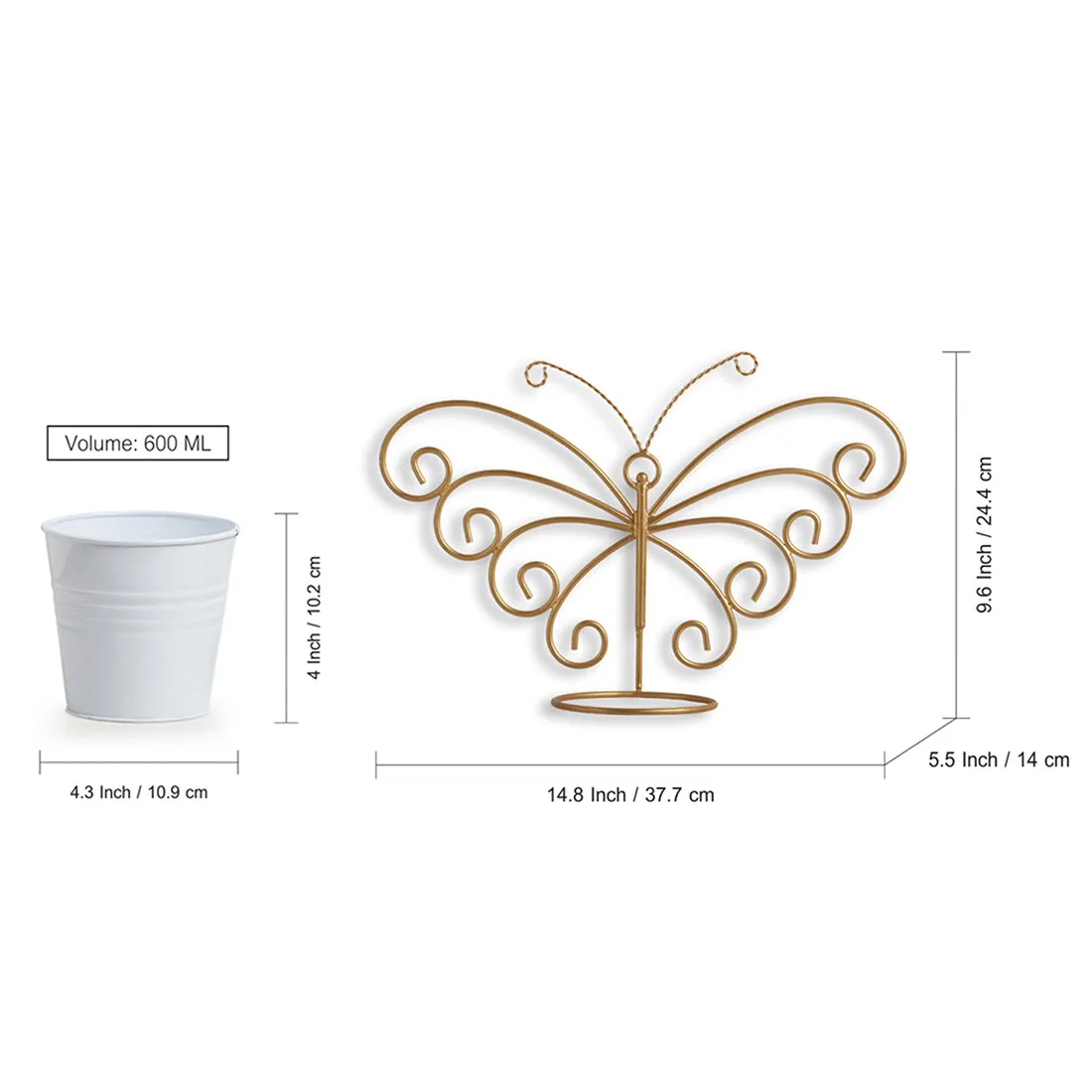 'Svarn Titli' Wall Planter Pot In Galvanized Iron (10 Inch, Brass Finish)