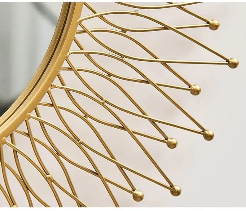 The arts box Modern Stylish Wall Mirrors Round Sunburst Gold European Decorative Mirrors of Wall Wall Mounted Handmade Makeup Mirror for Living Room Hallway Bedroom 24'' Gold