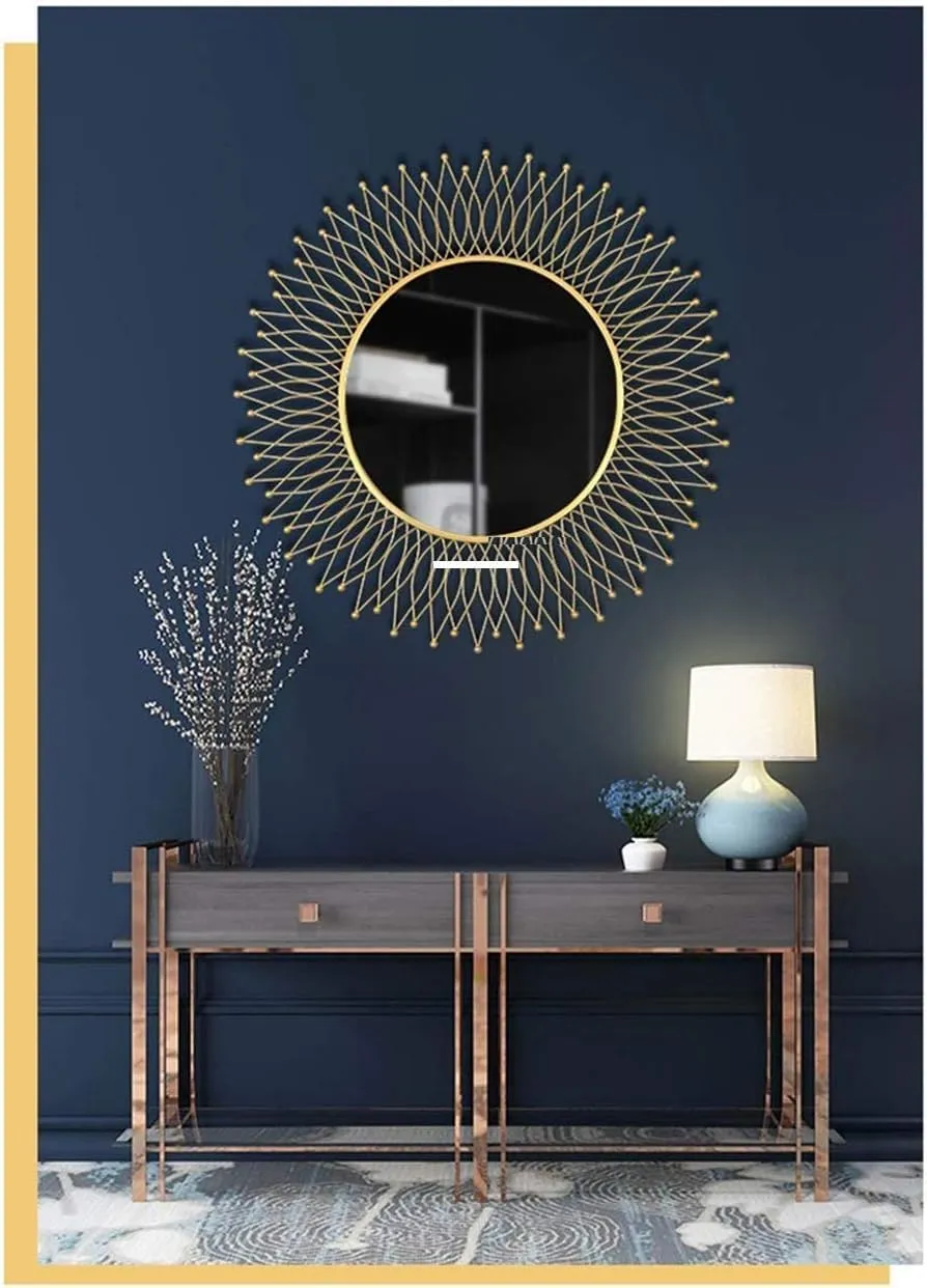 The arts box Modern Stylish Wall Mirrors Round Sunburst Gold European Decorative Mirrors of Wall Wall Mounted Handmade Makeup Mirror for Living Room Hallway Bedroom 24'' Gold