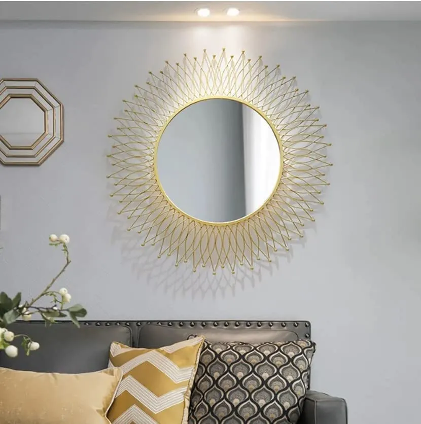 The arts box Modern Stylish Wall Mirrors Round Sunburst Gold European Decorative Mirrors of Wall Wall Mounted Handmade Makeup Mirror for Living Room Hallway Bedroom 24'' Gold