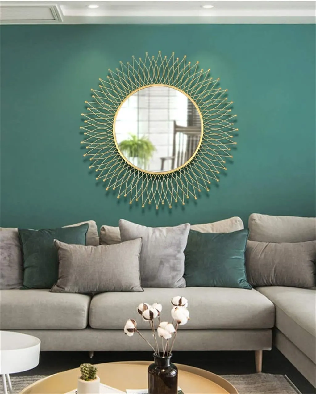 The arts box Modern Stylish Wall Mirrors Round Sunburst Gold European Decorative Mirrors of Wall Wall Mounted Handmade Makeup Mirror for Living Room Hallway Bedroom 24'' Gold
