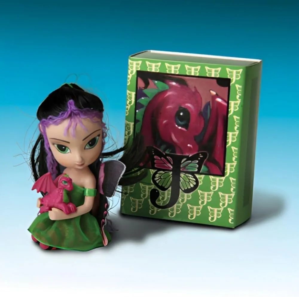 The Ashton-Drake Galleries The Dragonling Darlings Matchbox Collection Issue #6: "Amethyst" Handcrafted Resin Figure with Fire Fairy Wings & Glitter Accents by Jasmine Becket-Griffith 3-Inches
