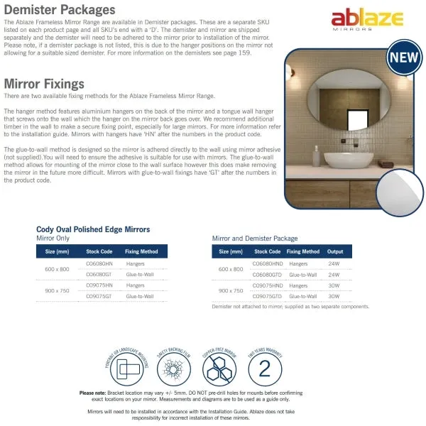 Thermogroup Oval Polished Edge Mirror