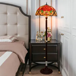 Tiffany Creative Stained Glass Jade Rose Decorated 3-Light Standing Floor Lamp