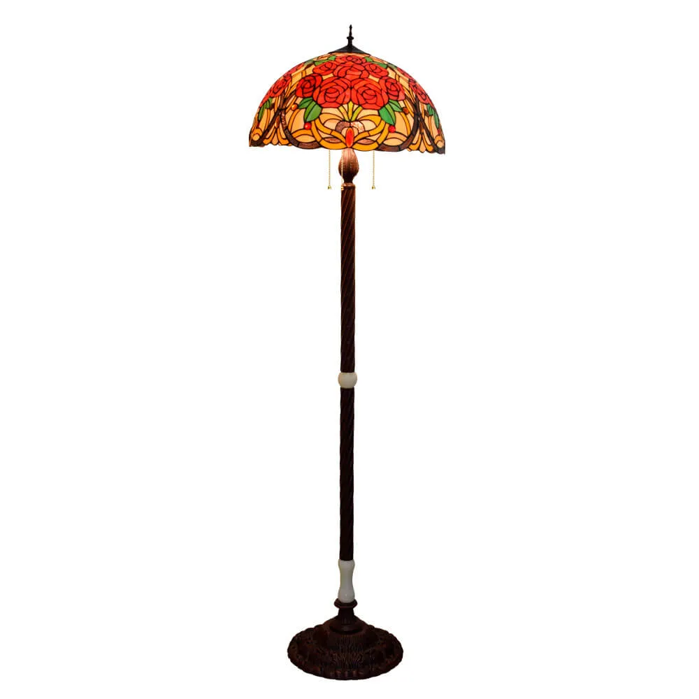 Tiffany Creative Stained Glass Jade Rose Decorated 3-Light Standing Floor Lamp
