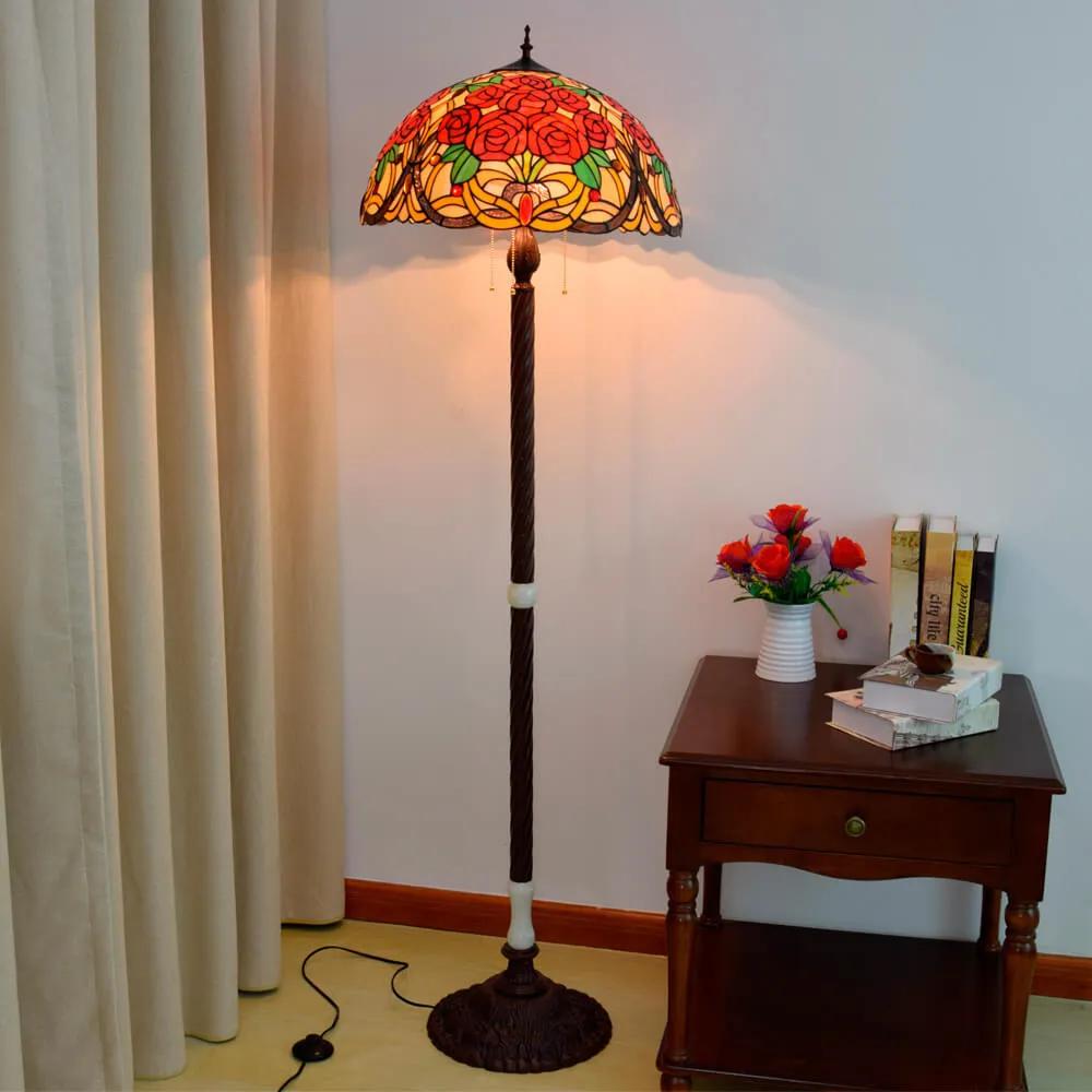 Tiffany Creative Stained Glass Jade Rose Decorated 3-Light Standing Floor Lamp