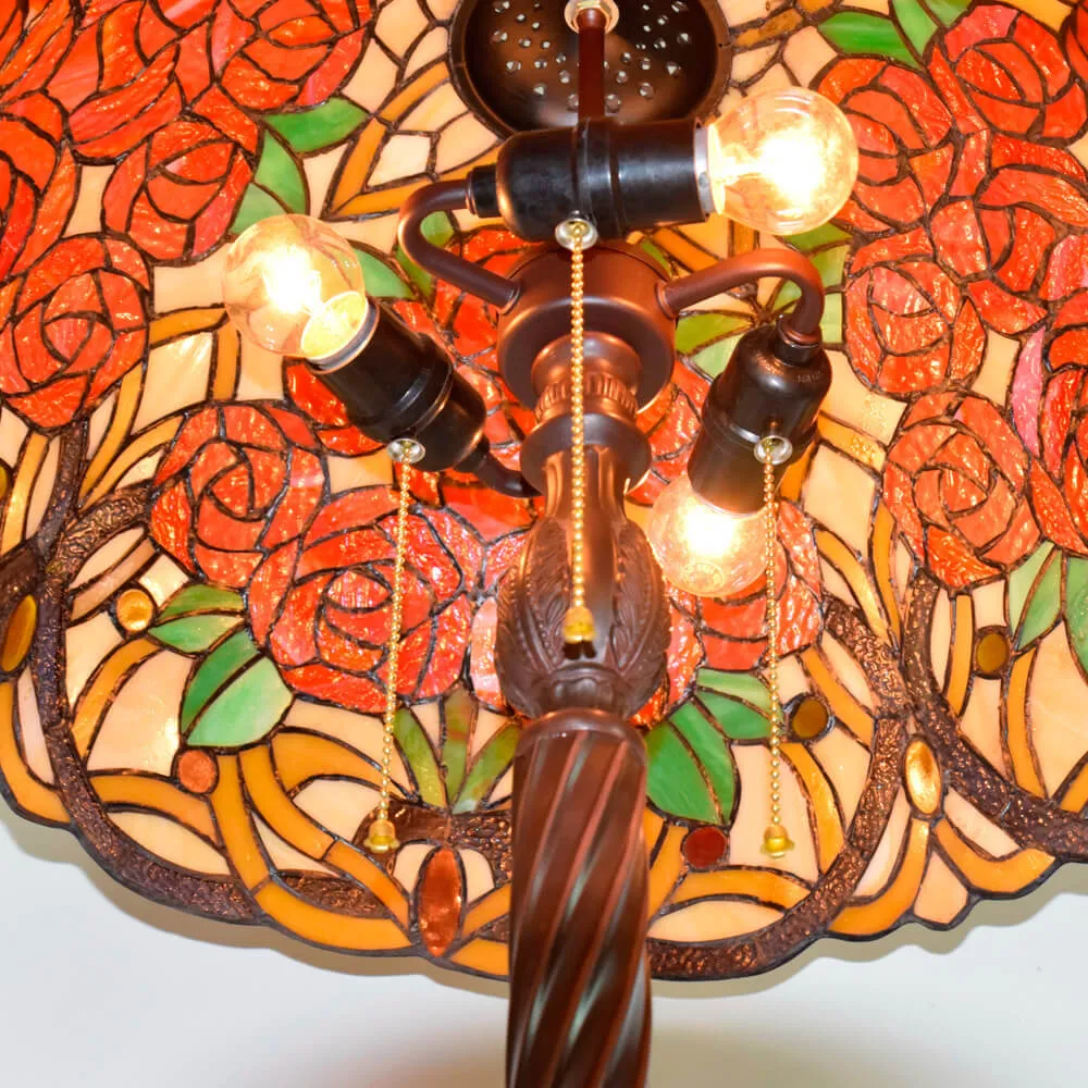 Tiffany Creative Stained Glass Jade Rose Decorated 3-Light Standing Floor Lamp