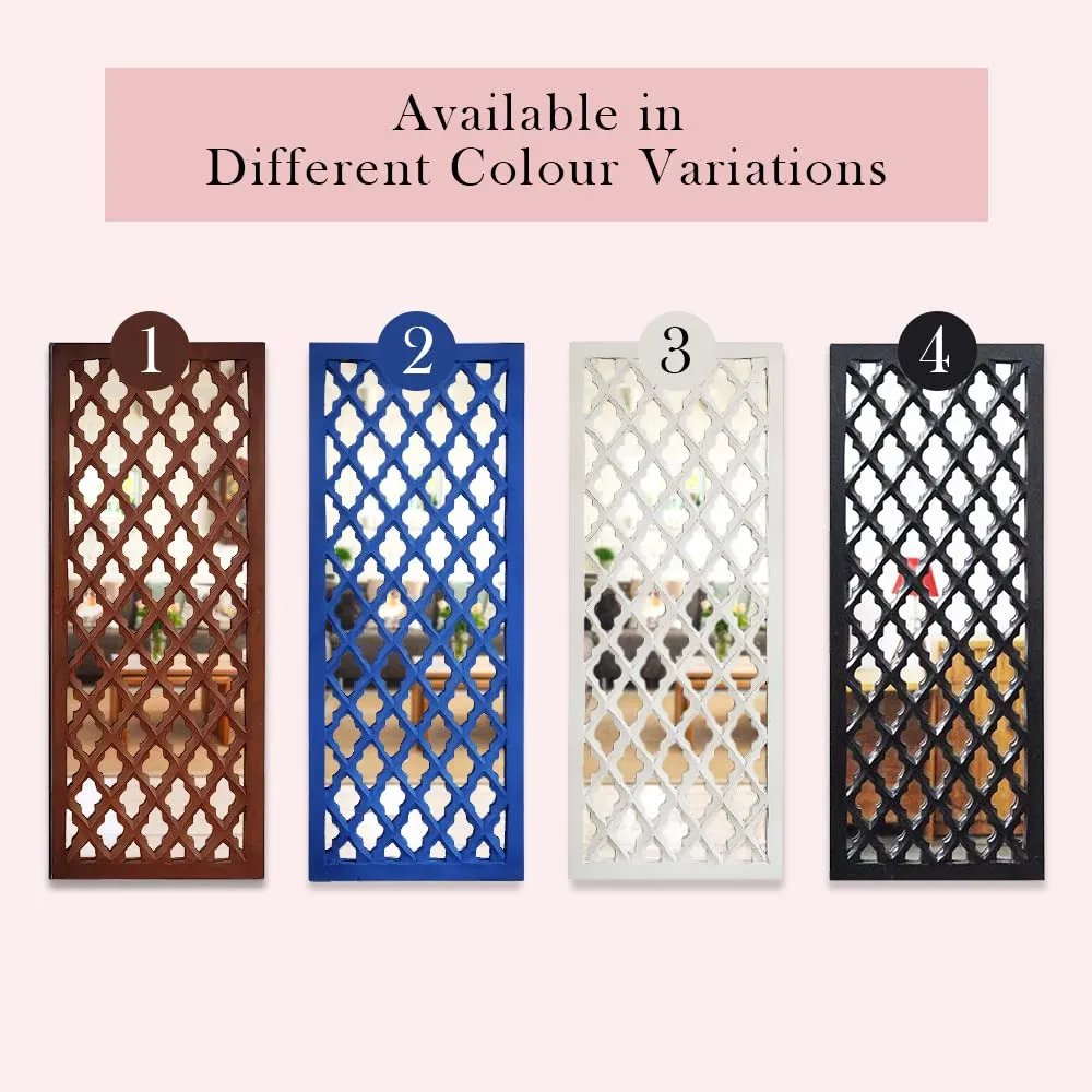 TIMBERLY Wall Mirror Decor Panel Wooden Hanging Jharokha Rectangular Wall Decor Frame for Living Room, Bed Room [30 x 12 Inch, Black-Pack of 2]