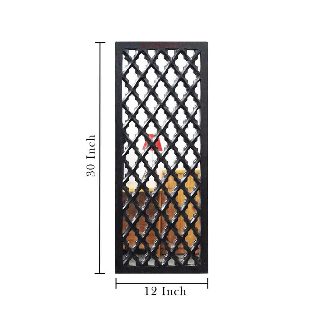 TIMBERLY Wall Mirror Decor Panel Wooden Hanging Jharokha Rectangular Wall Decor Frame for Living Room, Bed Room [30 x 12 Inch, Black-Pack of 2]