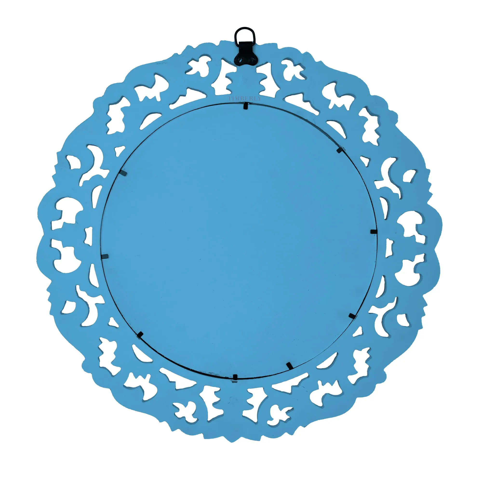 Timberly Wooden Wall Mirror Hanging with Wooden Wall Panel Handcrafted Round Decorative Mirror for Living Room, Bedroom, Bathroom (Blue, 16X16 Inch)