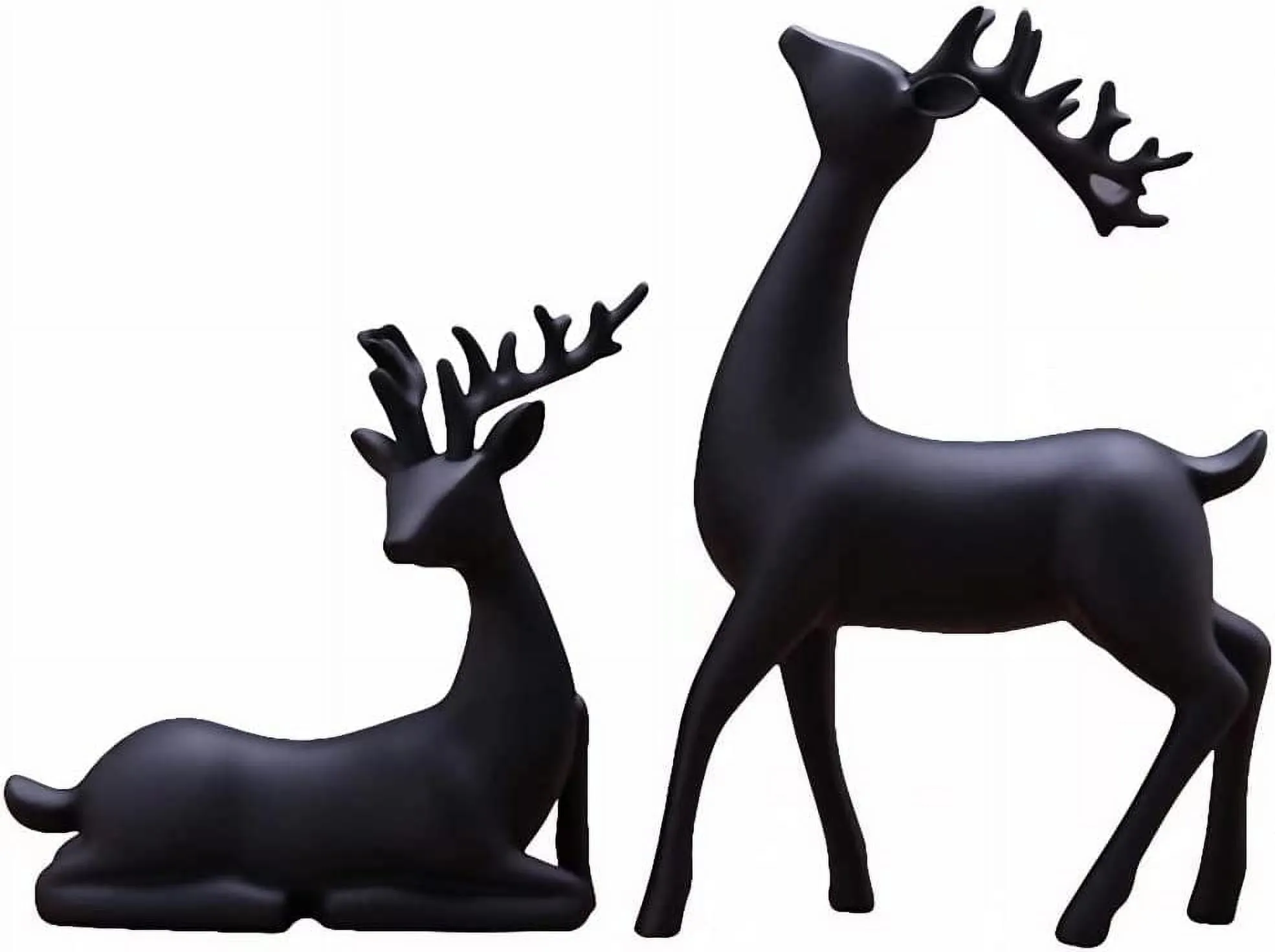 timeless KissDate Luganiso Christmas Reindeer Figurines Set of 2 Resin Deer Statues Elk Sculpture Deer Ornaments for Living Room TV Cabinet Wine Cabinet Home Decor, Black, 7 x 3 x 9.4 Inch