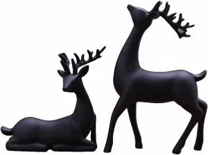 timeless KissDate Luganiso Christmas Reindeer Figurines Set of 2 Resin Deer Statues Elk Sculpture Deer Ornaments for Living Room TV Cabinet Wine Cabinet Home Decor, Black, 7 x 3 x 9.4 Inch