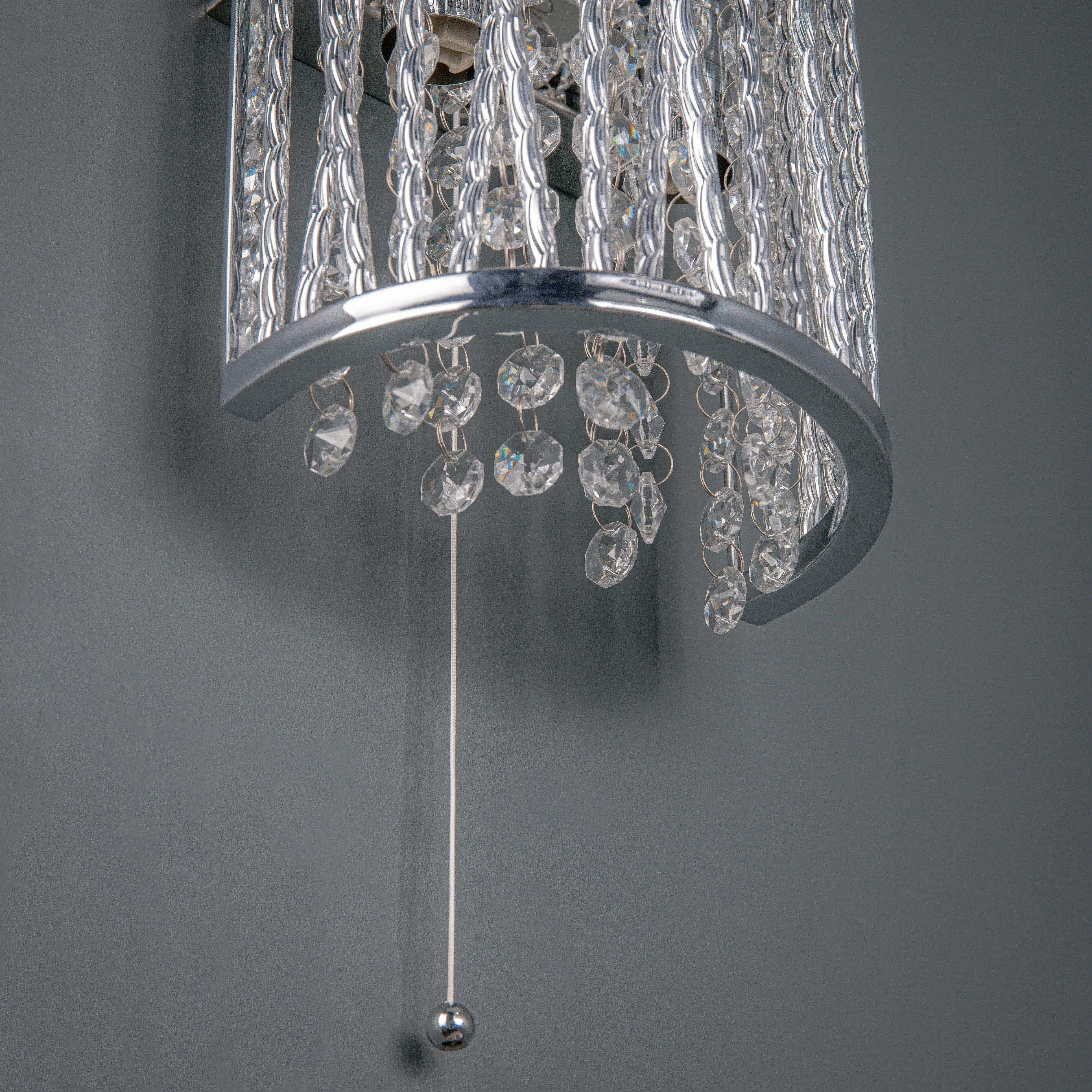Twin Light Chrome Wall Light With Crystals