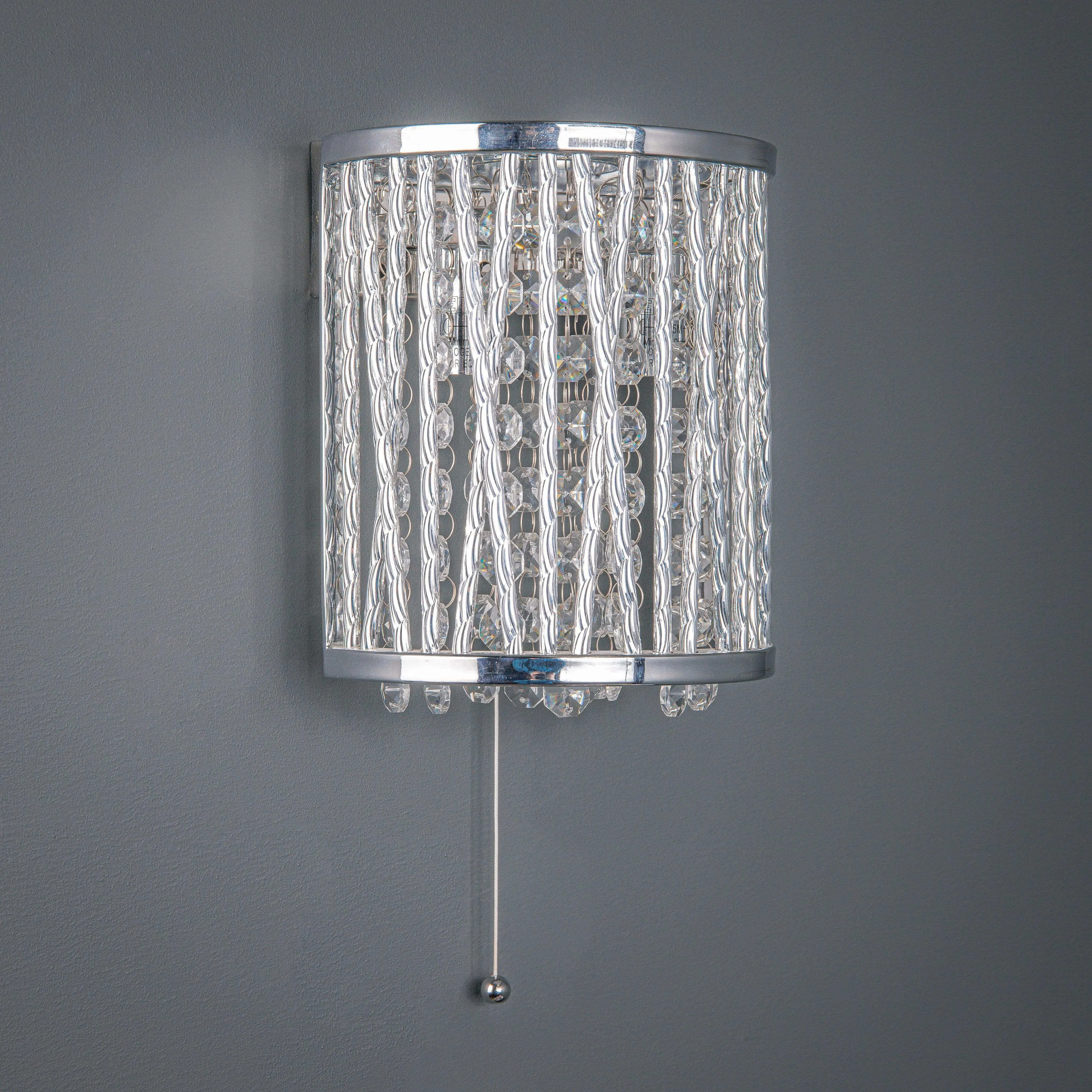 Twin Light Chrome Wall Light With Crystals