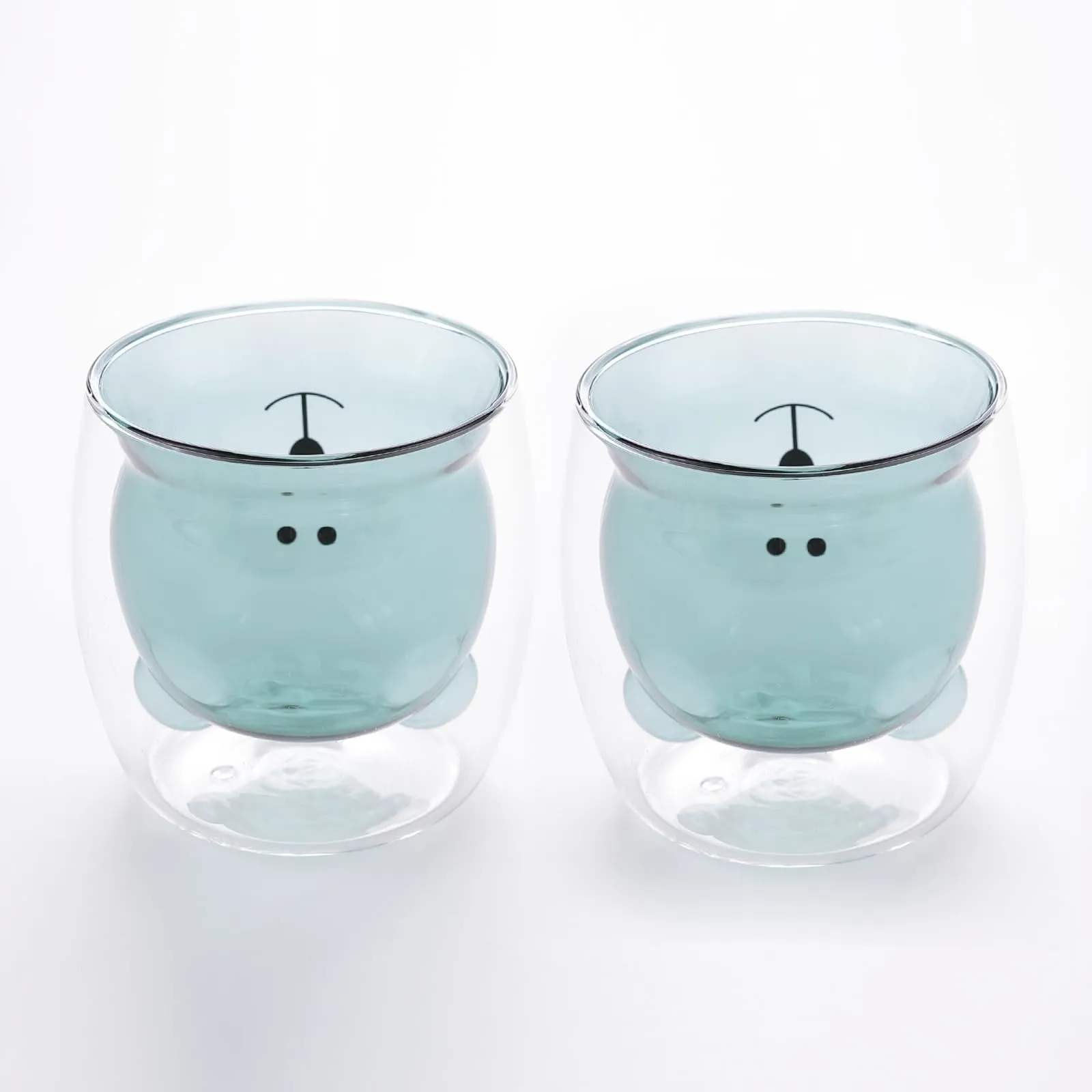 UMAI Cute Teddy Bear Glass Mug Set of 2 I Double Walled Borosilicate 250ml I Transparent I Microwave Safe I Scratch Proof I Coffee Mugs for Couples I Blue I Gift for Friends, Family and Loved Ones