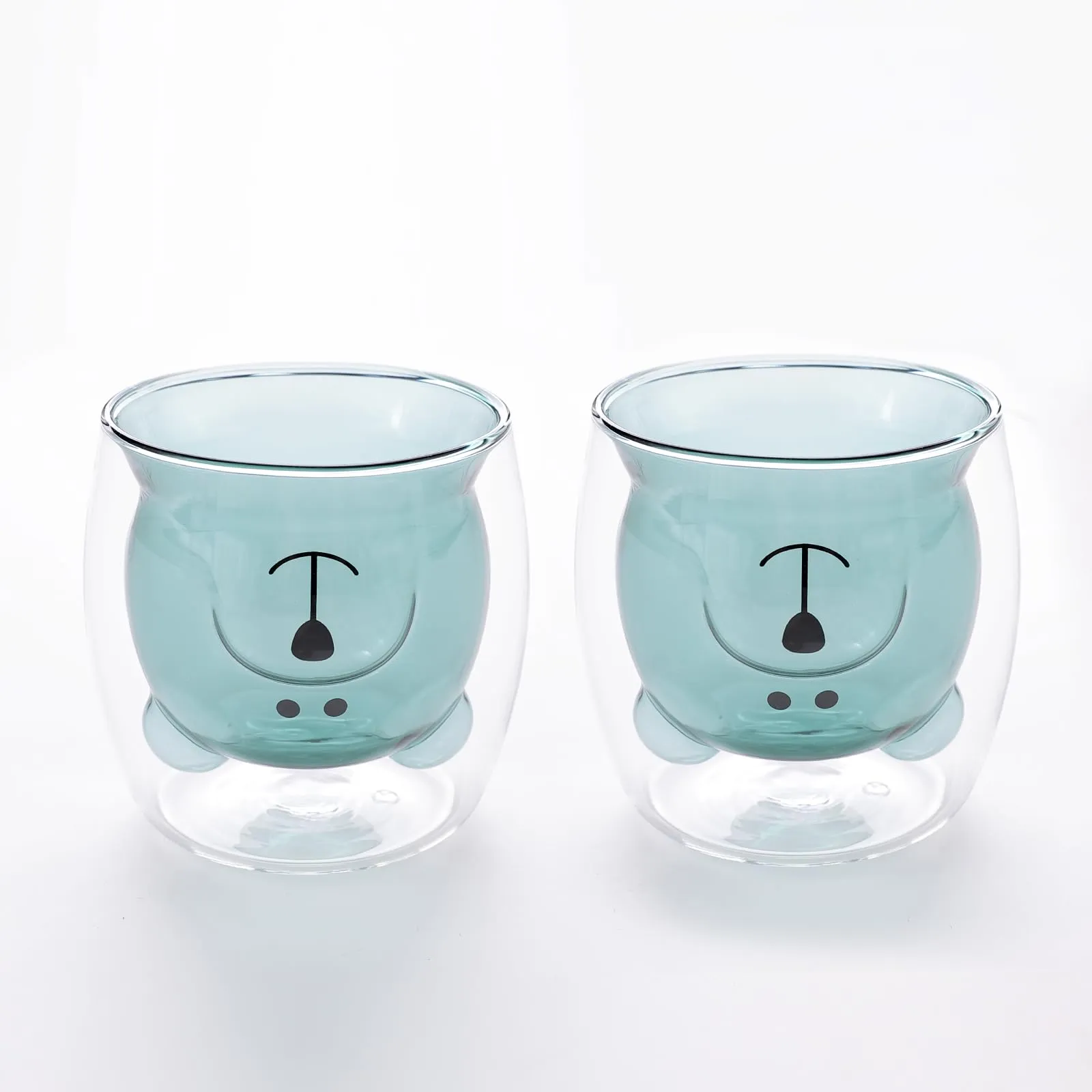 UMAI Cute Teddy Bear Glass Mug Set of 2 I Double Walled Borosilicate 250ml I Transparent I Microwave Safe I Scratch Proof I Coffee Mugs for Couples I Blue I Gift for Friends, Family and Loved Ones