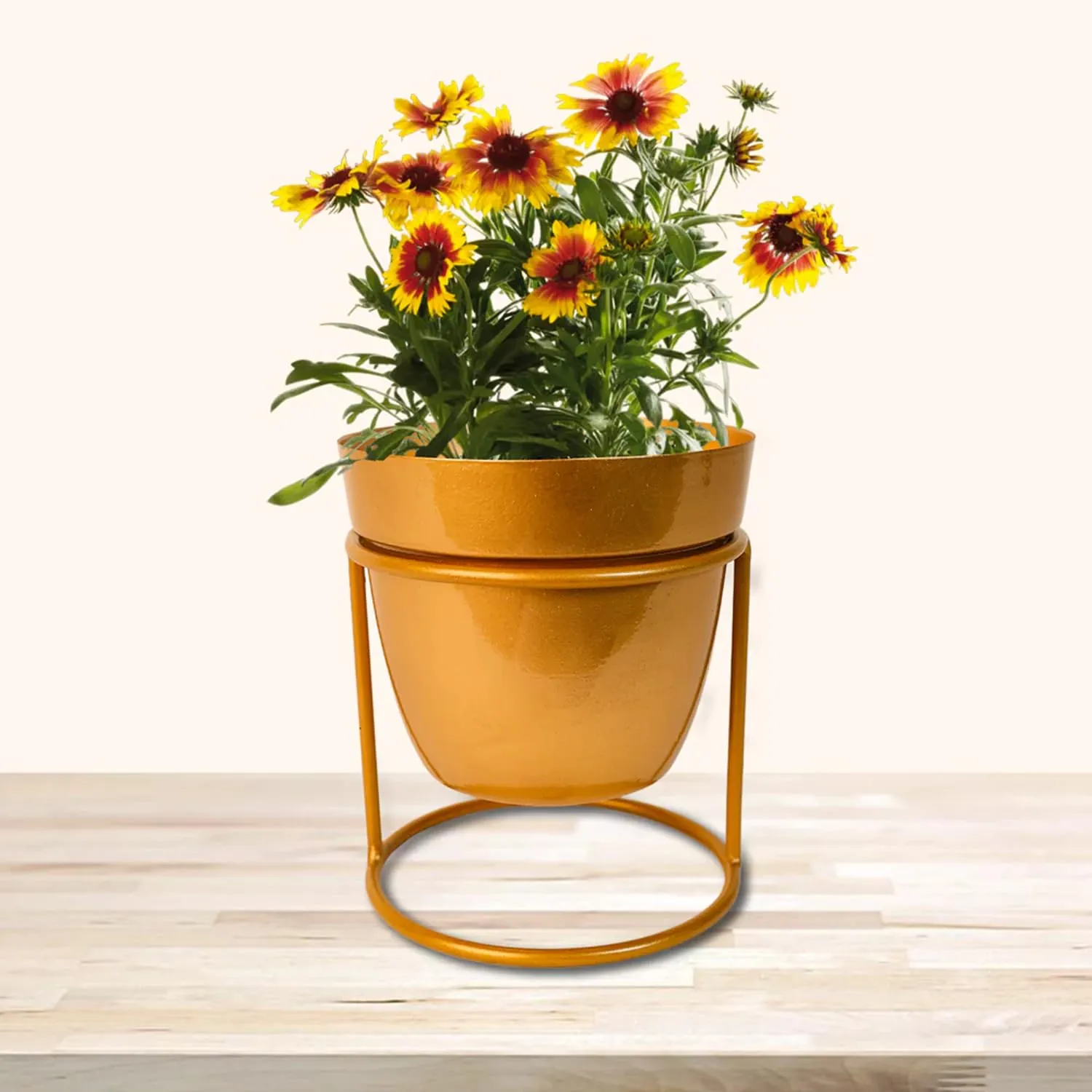 Urbane Home Planter | Home Décor Flowers Pot | Flower Planter for Office Décor | Balcony Flower Pot | Decorative Planter Basket | Desktop Planter with Golden Stand | 1129-C | Gold