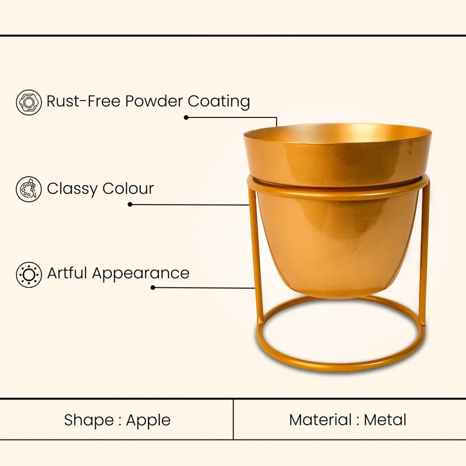 Urbane Home Planter | Home Décor Flowers Pot | Flower Planter for Office Décor | Balcony Flower Pot | Decorative Planter Basket | Desktop Planter with Golden Stand | 1129-C | Gold