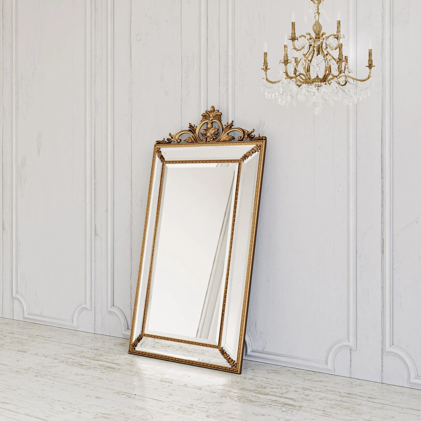 Villecerf Mirror, French Gilt Gold Mirror with Intricate Carvings