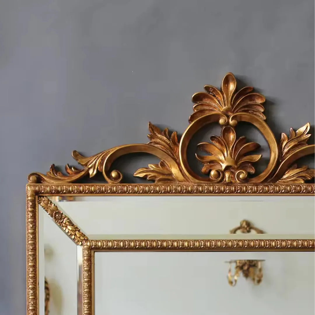 Villecerf Mirror, French Gilt Gold Mirror with Intricate Carvings