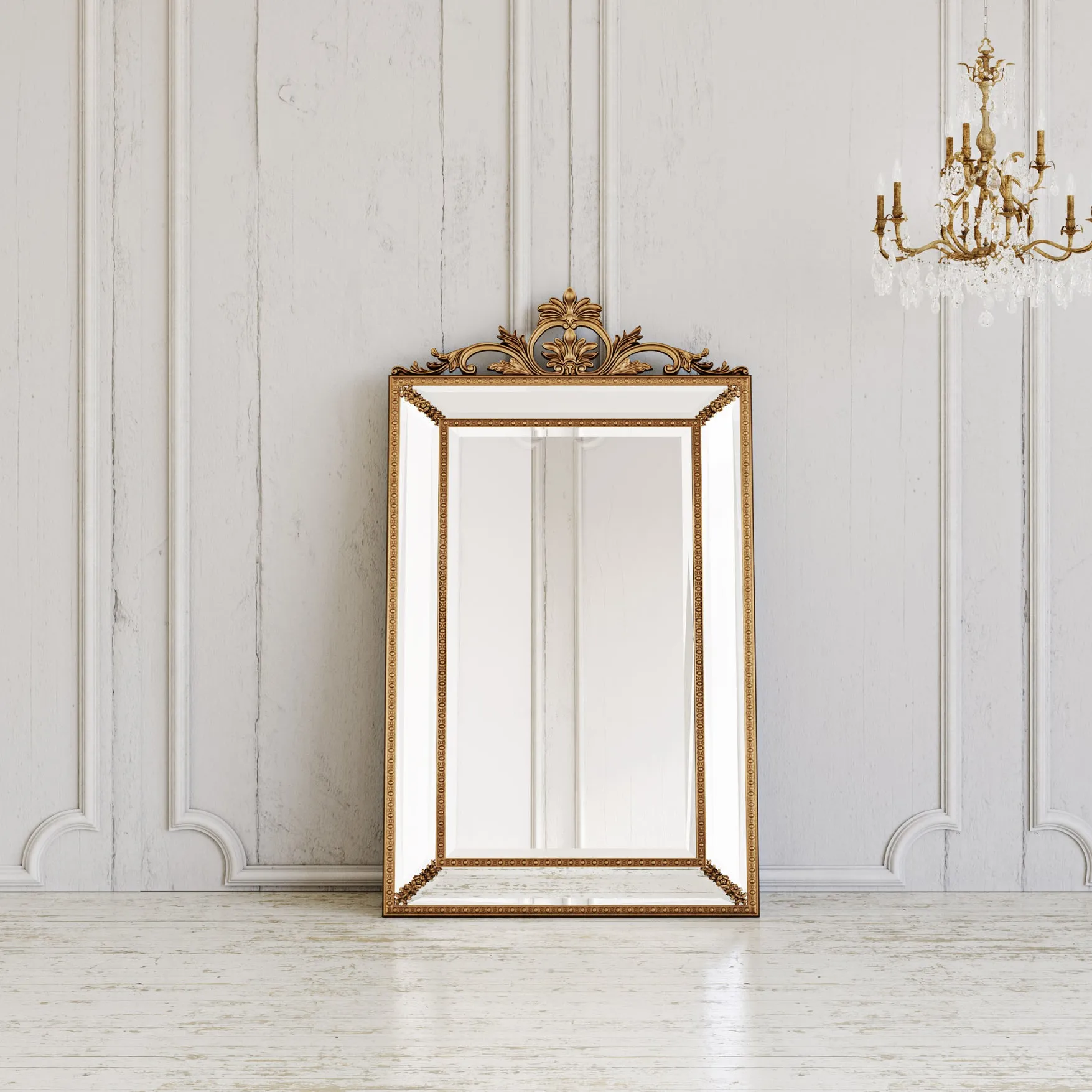 Villecerf Mirror, French Gilt Gold Mirror with Intricate Carvings
