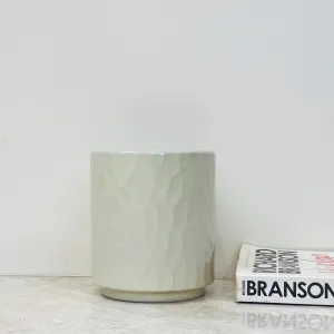White Hammered Ceramic Planter – Glossy Textured Pot for Indoor Plants